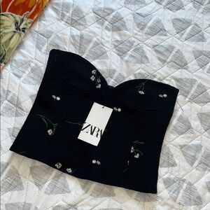 Zara Black Floral Strapless Top